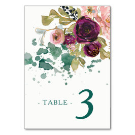 Numeração De Mesa Casamento Floral Rosa Teal Burgundy