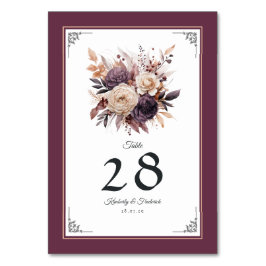 Numeração De Mesa Casamento Floral Roxo, Cinza, Cobre e Rosa Empoeir