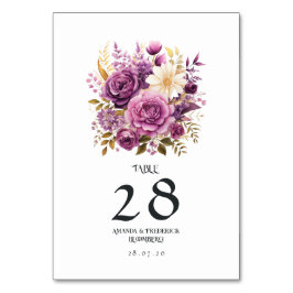 Numeração De Mesa Casamento Floral Roxo e Dourado