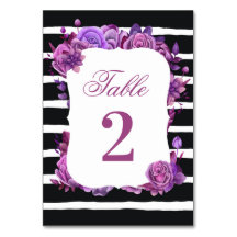 Casamento floral roxo e rosa. Listras pretas