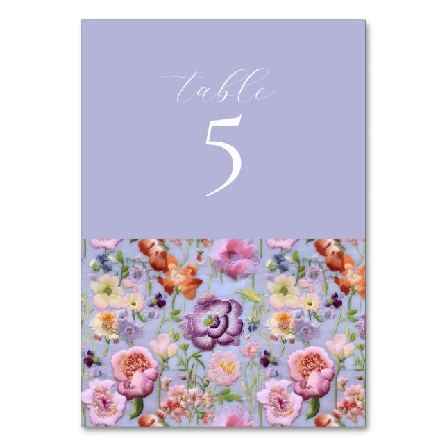 Numeração De Mesa Casamento Floral Roxo Embroiderado (Frente)