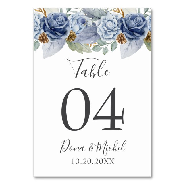 Numeração De Mesa Casamento Floral Rustic Blue Winter (Frente)