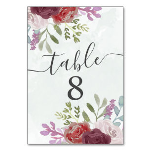 Numeração De Mesa Casamento Floral Rustic Burgundy Watercolor