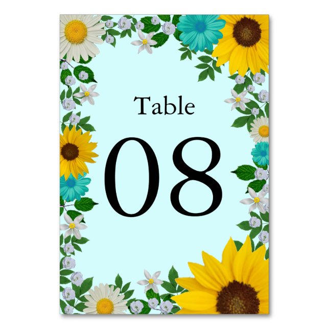 Numeração De Mesa Casamento Floral Rustic Sunflower Daisy (Frente)