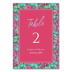 Numeração De Mesa Casamento Floral Tropical Rosa e Verde