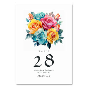 Numeração De Mesa Casamento Floral Turquesa, Amarelo e Rosa