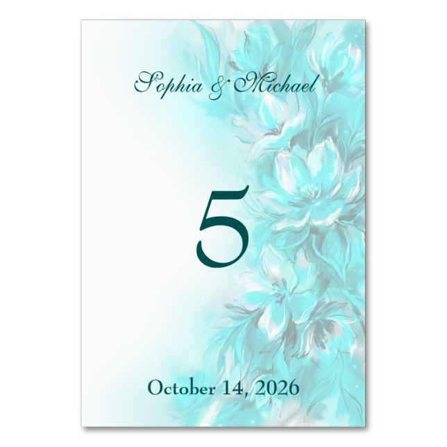 Numeração De Mesa Casamento floral turquesa elegante (Verso)
