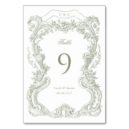 Numeração De Mesa Casamento Floral Verde-Toile Elegante Vintage