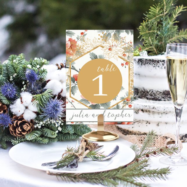 Numeração De Mesa Casamento Floral Vermelho de Natal Elegante (Criador carregado)