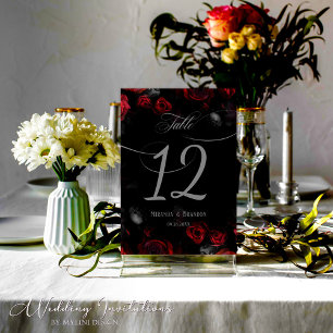 Numeração De Mesa Casamento Floral Vermelho e Preto Personalizado El