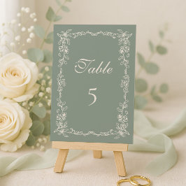 Numeração De Mesa Casamento Floral Vintage em Elegante Verde Sage