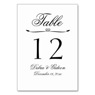 Numeração De Mesa Casamento Floreado de Coração Negro e Branco Elega
