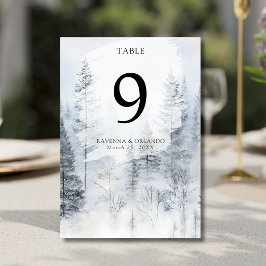 Numeração De Mesa Casamento Floresta de Pinheiros Neve Névoa de Inve