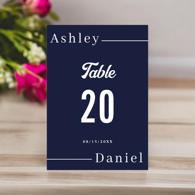 Numeração De Mesa Casamento Formal Branco Azul-Marinho Simples Moder (Criador carregado)