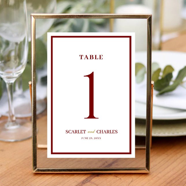 Numeração De Mesa Casamento Formal Clássico com Monograma em Borgonh (Burgundy and gold monogram table number guides guests while elevating your formal reception decor.)