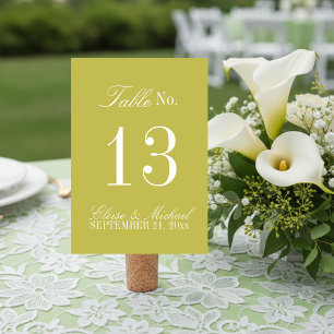 Numeração De Mesa Casamento Formal Moderno em Script Chartreuse