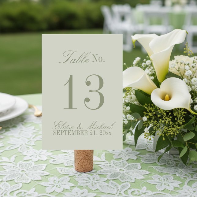 Numeração De Mesa Casamento Formal Verde Oliva Roteiro Moderno (Set the dinner tables of your big day with this Modern Script Sage Green Table Number!)