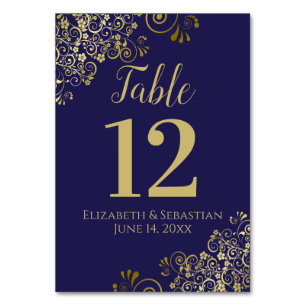 Numeração De Mesa Casamento Franco Elegante Azul Dourado e Marinho