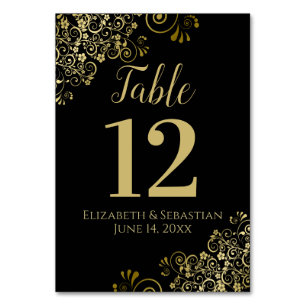 Numeração De Mesa Casamento Franco Elegante Dourado e Negro