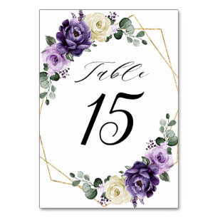 Numeração De Mesa Casamento Geométrico Dourado com Púrpura e marfim