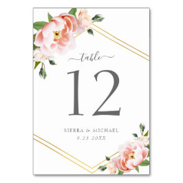 Numeração De Mesa Casamento Geométrico Dourado de Peony Blush Floral
