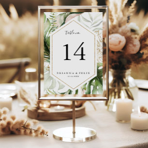 Numeração De Mesa Casamento geométrico Dourado de vegetação tropical
