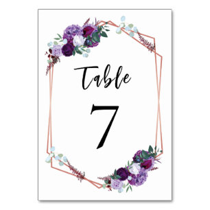 Numeração De Mesa Casamento Geométrico Dourado Rosa Floral Roxo