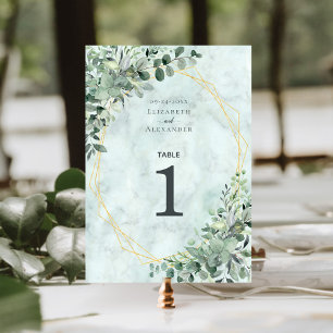 Numeração De Mesa Casamento Geométrico Elegante Marble Eucalyptus