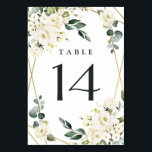 Numeração De Mesa Casamento Geométrico Floral Dourado Elegante<br><div class="desc">Design apresenta uma elegante imagem geométrica dourada colorida, decorada com flores de aquarela em tons neutros, como - branco, marfim, champanhe e muito mais. Os elementos florais consistem em rosas, peões, hidrangea e hálito de bebê. Esta modelo moderna também apresenta verde, eucalipto, elementos folares e mais para um olhar muito...</div>