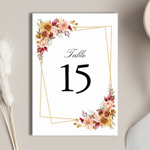 Numeração De Mesa Casamento Geométrico Floral em Aquarela Vermelho B