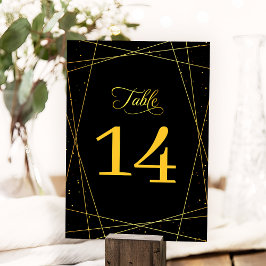 Numeração De Mesa Casamento Geométrico Preto e Dourado Elegante