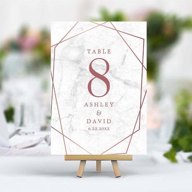 Numeração De Mesa Casamento Geométrico Simples Dourado Rosa Mármore (Criador carregado)
