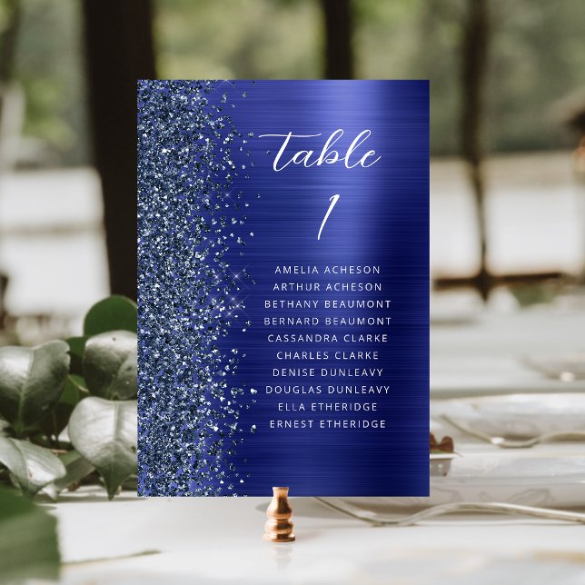 Numeração De Mesa Casamento Glam Azul Naval Brilho Metálico Script (Criador carregado)