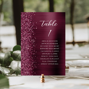 Numeração De Mesa Casamento Glam Glitter Metálico Script Borgonha