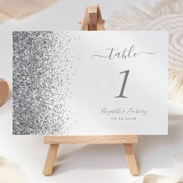 Numeração De Mesa Casamento Glitter Branco Prata Moderno na Borda