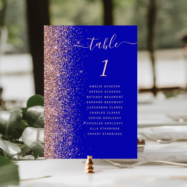 Numeração De Mesa Casamento Glitter Dourado com Rosa Azul Real (Criador carregado)