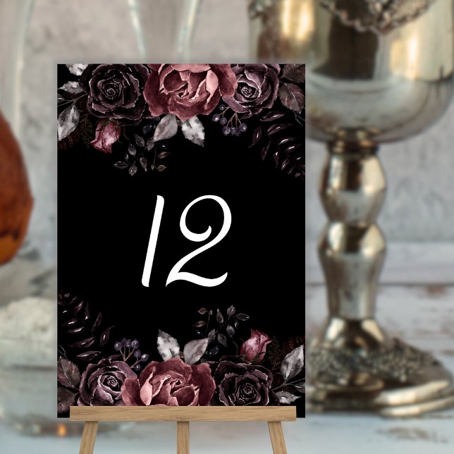 Numeração De Mesa Casamento Gótico com Flores Dark Pretas (Criador carregado)