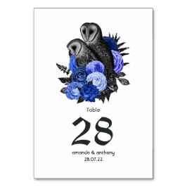 Numeração De Mesa Casamento Gótico de Coruja Floral Azul Real