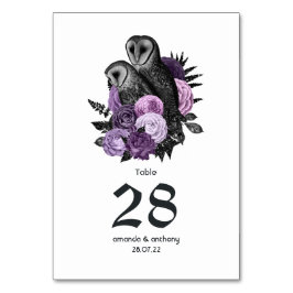 Numeração De Mesa Casamento Gótico de Corujas Florais Roxas