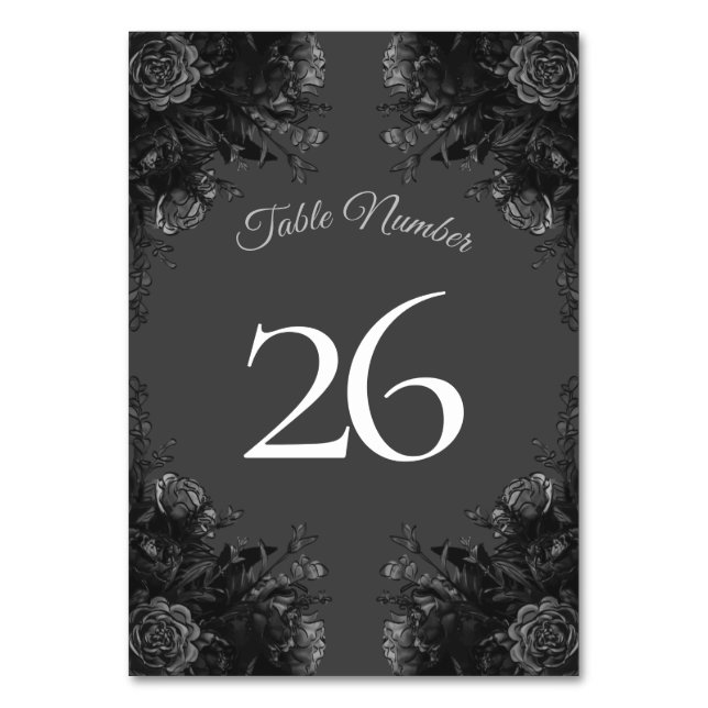 Numeração De Mesa Casamento Gótico de Rosas Cinzas Negras (Verso)