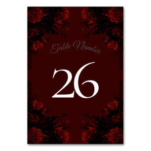 Numeração De Mesa Casamento Gótico Elegante Floral Vermelho Profund