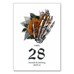 Numeração De Mesa Casamento Gótico Esqueleto Floral Laranja