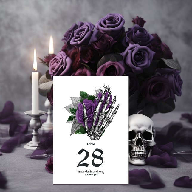 Numeração De Mesa Casamento Gótico Esqueleto Floral Roxo (Criador carregado)