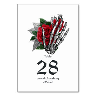Numeração De Mesa Casamento Gótico Esqueleto Floral Vermelho