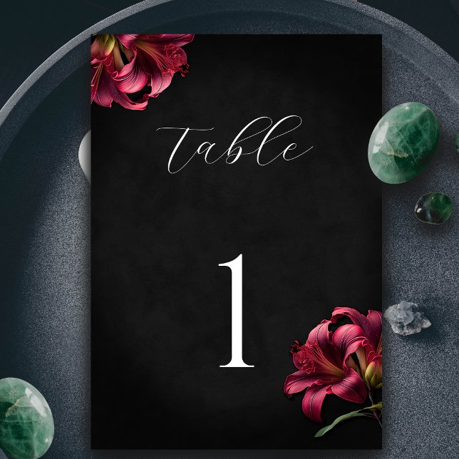 Numeração De Mesa Casamento Gótico Floral Lily Dark (Floral Lilly Moody Gothic Wedding Invitation Table Number)