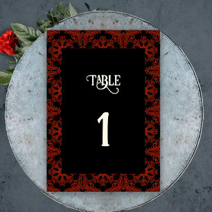 Numeração De Mesa Casamento Gótico Floral Negro e Vermelho