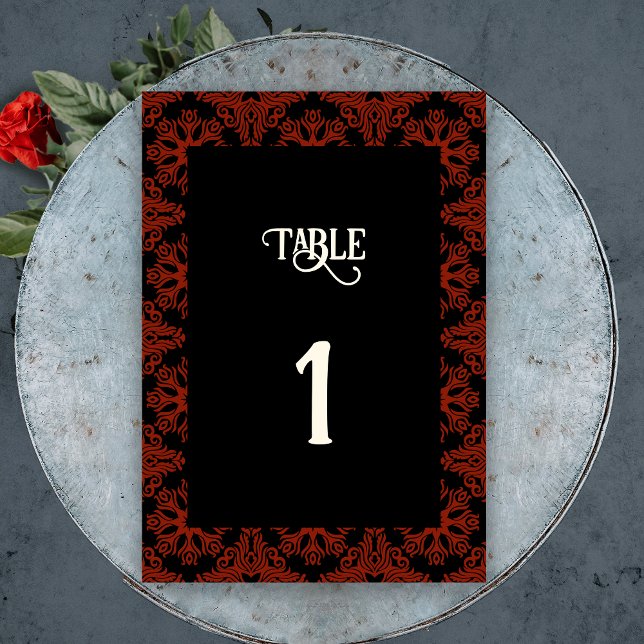 Numeração De Mesa Casamento Gótico Floral Negro e Vermelho (Black and Red Floral Gothic Elegant Wedding Invitation Belly Band)
