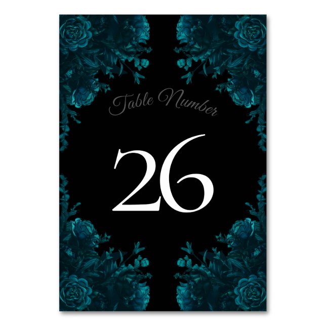 Numeração De Mesa Casamento Gótico Negro Rosa Teal (Verso)