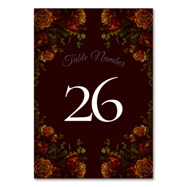 Numeração De Mesa Casamento Gótico Outonal Rústico Laranja Marrom (Verso)
