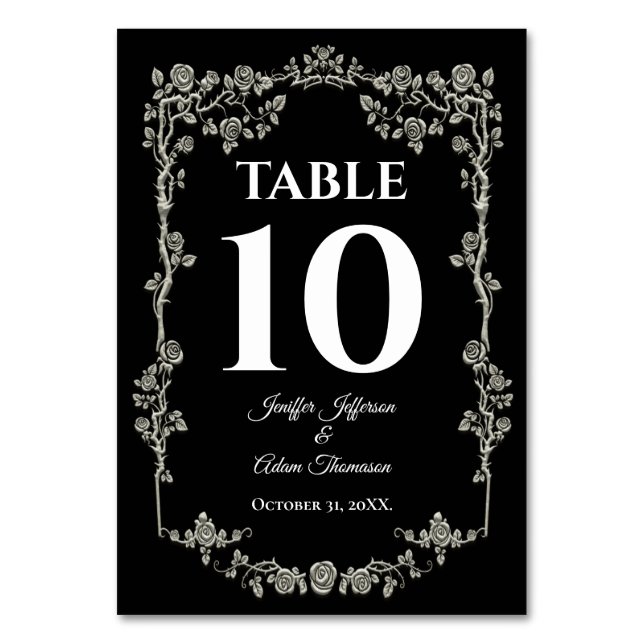 Numeração De Mesa Casamento Gótico preto e branco elegante (Frente)